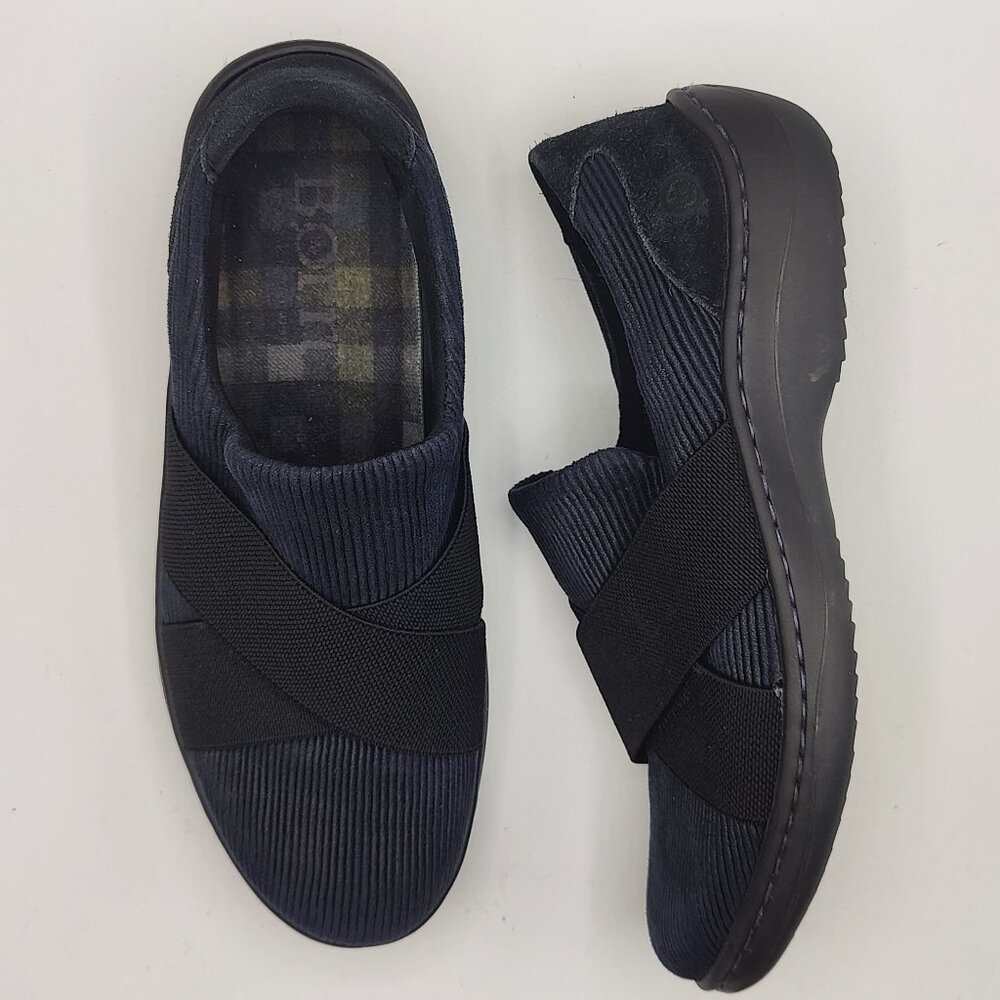 Born womens 6.5M Navy Blue Corduroy Elastic Flats F33934 Slip On Shoes